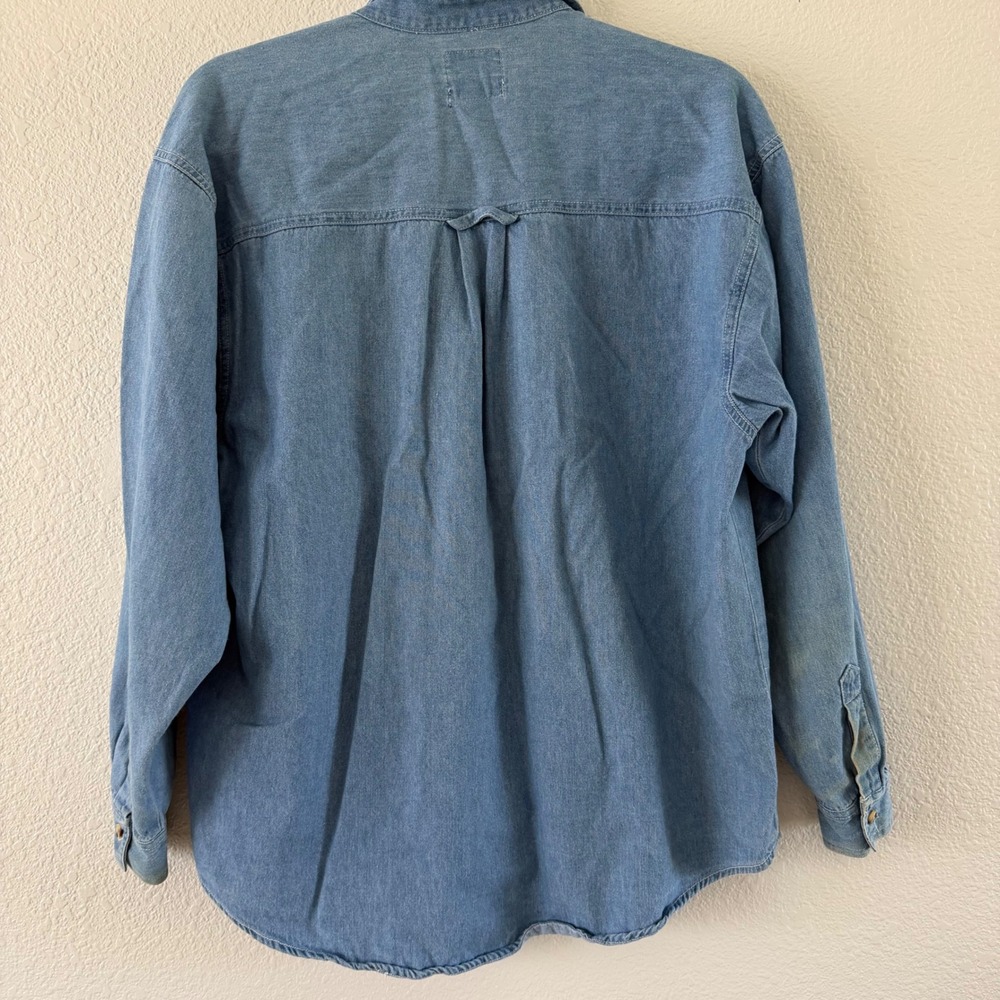 Vintage Solutions Blue Denim Shirt L Fall Pumpkin Scarecrow Halloween Grannycore - Picture 8 of 10